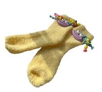Qsvbeeqj Chaussettes de poupée de dessin animé pour femme - Chaussettes épaisses et confortables - Chaudes et douces - Cadeau d'intérieur - Antidérapantes - En velours, Jaune, One Size