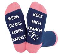 Qsvbeeqj Chaussettes en coton avec inscription humoristique en caoutchouc imprimées avec inscription « If You Read This Kiss » pour mariage, Saint-Valentin, mariage, Bleu marine peau rouge H, Taille