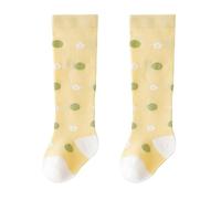 Qsvbeeqj Chaussettes hautes pour bébé - Chaussettes hautes en maille pour petit enfant de 0 à 3 ans - Coton extensible, Pois jaunes, 0 to 6 Months