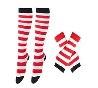Qsvbeeqj Chaussettes hautes pour femme - Bas rayés au-dessus du genou - Gants à manches courtes - Sans doigts - Chaussettes au-dessus du genou, Enfants rouge et W, Taille unique