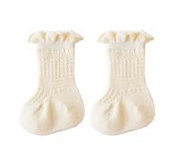 Qsvbeeqj Chaussettes montantes respirantes pour bébé de 0 à 3 ans - Chaussettes montantes vintage pour bébé de 0 à 3 ans - Accessoires pour bébé - Fille, Blanc laiteux, 0 to 6 Months