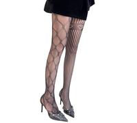 Qsvbeeqj Collants en dentelle pour femme - Argyle asymétrique - Cœur floral à motifs - Collants en maille - Collants résille, Noir , taille unique