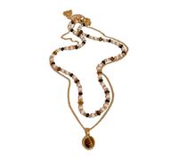 Qsvbeeqj Collier avec pendentif soleil en acier inoxydable avec pierre naturelle réglable pour femme - Bijou élégant - Cadeau unique fait à la main, taille unique, Comme décrit, Comme décrit.