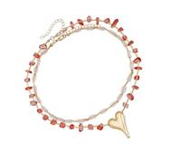 Qsvbeeqj Collier en strass à deux niveaux ludique Pendentif moderne irrégulier en forme de cœur Chaîne de clavicule Mode Collier Accessoire Imprimé gras Pendentif d'amour non assorti, taille unique