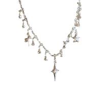 Qsvbeeqj Collier étoile à quatre mémoires Construction en alliage Chaîne de couleur 40 + 5 cm Chaîne polyvalente Option de style quatre poinçons Bijoux de mode étoile, taille unique, comme décrit