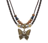 [Qsvbeeqj] Collier multicouche avec pendentif papillon Chaîne de cou tissée à la main Cordon de serrage Longueur réglable Clavicule Chaîne