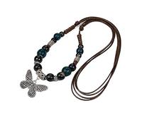 Qsvbeeqj Collier vintage fait à la main en perles de pierre naturelle avec pendentif papillon pour femme, Métal, Zircone cubique