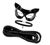Qsvbeeqj Costume de chat noir 3 pièces pour femme, Halloween, bal masqué, cloches, collier ras du cou, fouet, cosplay, chats, femmes, cadeaux costumés, costumes d'Halloween pour femme