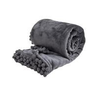 Qsvbeeqj Couverture en peluche douce de couleur unie avec pompons et pompons - Facile à nettoyer