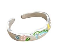 Qsvbeeqj Dopamine Dinosaure Graffiti Anneaux en alliage de dinosaure vert réglable avec décor étoile colorée pour filles Bijoux fantaisie pour adolescentes, comme décrit