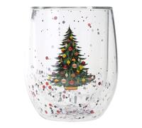 Qsvbeeqj Double Couche Tasse Dessin Animé Motif Verres à Thé Café Latte Cadeaux de Noël Vaisselle Boire Tasses en Verre avec Couvercles de Café pour Adultes