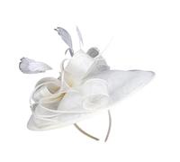 Qsvbeeqj Élégant bibi en maille à plumes accentuées pour décoration de cheveux pour les jours de course, les goûters et les occasions spéciales, chapeaux pour femmes avec bandeaux, Blanc abeille
