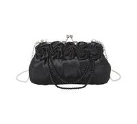 Qsvbeeqj Élégant sac en satin avec chaîne de perles pour les femmes rose pochette en soie pour mariage danse et soirée sac en soie de luxe, Noir , Taille unique
