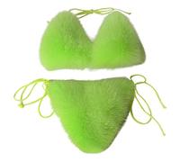 Qsvbeeqj Ensemble 2 pièces pour femme en fausse fourrure - String pour triangle, bralette, maillot de bain, cravate - Bas latéral - Couleur unie - Peluche - Maillot de bain pour fête, clubwear