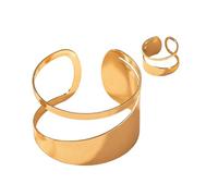 Qsvbeeqj Ensemble de bracelets et bagues élégants Ensemble de bagues et bagues en or creux en forme de cercle pour femmes attaquantes à la mode Bracelets en or