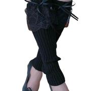 Qsvbeeqj Esthétique Esthétique Côtelé Jambe Plus Chaude Longueur Genou Chaussettes Styles Japonais Revêtement en Dentelle Ruban Bowknot Couvre-jambes Bas Chaussettes Femmes Chaussettes Couvertures