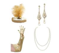 Qsvbeeqj Excellent ensemble d'accessoires des années 1920 pour femme : bandeau, coiffe, collier, accessoires de costume des années folles