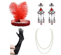 Qsvbeeqj Excellent ensemble d'accessoires des années 1920 pour femme : bandeau, coiffe, collier, accessoires de costume des années folles
