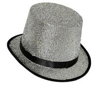Qsvbeeqj Fedora Top Blingbling Bord Court Dress Up Magicien pour Défilé Scène Carnaval Vacances Magicien pour Enfants, Ruban argenté noir, Adult version