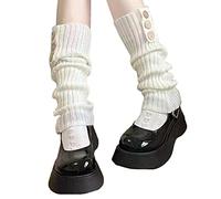 Qsvbeeqj Femmes étudiantes Nouveauté Chauffe Tricot Tricot 3 Bouton Genou Haut Sans Pieds Poignets Bottes Couleur Unie Pied Co, Couleur Blanc, Taille Unique