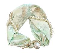 Qsvbeeqj Foulard en satin de soie à pois avec boucle et perles - Collier ras du cou - Foulard pour femme - Fermoir en perles, relief ville antique, taille unique