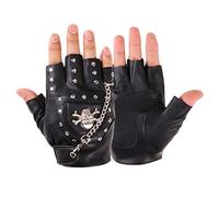 Qsvbeeqj Gants demi-doigts foncés pour homme avec chaîne en métal Rivets Mitaines de cyclisme Mitaines en cuir PU noir Accessoire mitaines pour hommes Punk Demi-doigt Cuir Noir Biker pour motos