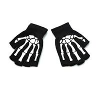 Qsvbeeqj Gants tricotés élastiques sans doigts lumineux pour enfants, Halloween, cosplay, squelette, demi-doigts, gants et chapeau ensemble pour les femmes, Noir , Taille Unique