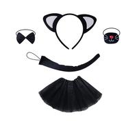 Qsvbeeqj Halloween Animaux Costume Set Chats Cheveux Hoop Ensemble Belle Chats Oreilles Bandeau Peluche Queue Papillon Maille Jupe Gants Pour Fête Oreille Cheveux Cercle Mesh Jupe Belle Cosplay