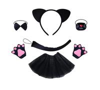 Qsvbeeqj Halloween Animaux Costume Set Chats Cheveux Hoop Ensemble Belle Chats Oreilles Bandeau Peluche Queue Papillon Maille Jupe Gants Pour Fête Oreille Cheveux Cercle Mesh Jupe Belle Cosplay