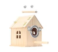 Qsvbeeqj Hanging Mangeoire à oiseaux en bois Reproduction Perroquets Naturel Oiseau Boîte à Nid Sécuritaire pour Intérieur ou Extérieur ou Extérieur Double Caisse à oiseaux perforée