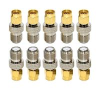 Qsvbeeqj Lot de 10 adaptateurs coaxiaux SMA mâle vers F femelle RF type F vers SMA Convertisseur RF Coax droit plaqué or
