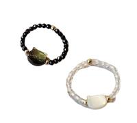 Qsvbeeqj Lot de 2 bagues réglables inspirées des chats en obsidienne en pierre de lune - Accessoire tendance pour les amoureux des animaux - Thèmes de chats uniques