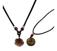 [Qsvbeeqj] Lot de 2 colliers tressés élégants avec fleur rose et pendentif boucle de paix, parfaits pour les femmes qui veulent un style unique