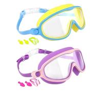 Qsvbeeqj Lot de 2 lunettes de natation pour enfant - Vue large - Pour garçon et fille - Résistantes aux grenouilles - Avec pince-nez - Bouchons d'oreilles pour enfants