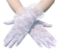 Qsvbeeqj Lot de 2 mitaines courtes en dentelle pour femme - Motif floral - Pour mariage, événement, opéras vintage, blanc, taille unique