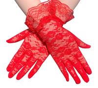 Qsvbeeqj Lot de 2 mitaines courtes en dentelle pour femme - Motif floral - Pour mariage, événement, opéras vintage, Rouge, taille unique