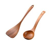 Qsvbeeqj Lot de 2 spatules de cuisson en bois - Turner plat avec long ne colle pas - Ustensiles de cuisine ergonomiques - Texture du bois naturel