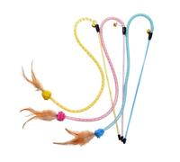 Qsvbeeqj Lot de 3 baguettes magiques pour chat - Bâtonnets en maille flexibles et colorés - Avec embouts à plumes - Favorise l'activité de jeu active - En maille élastique