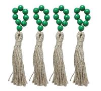 Qsvbeeqj Lot de 4 boucles de serviette en bois avec pompons et perles de style rustique pour décoration de table de Noël
