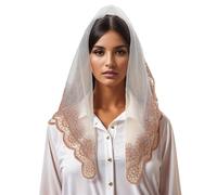 Qsvbeeqj Mantilla Voile de Messe Latine Foulard Dentelle Fleur Voile Châle Espagnol pour Chapelle Catholique Mariage Écharpe Voyage, Bleu/marron, Taille unique