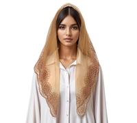Qsvbeeqj Mantilla Voile de Messe Latine Foulard en Dentelle Fleur Châle Espagnol Bandeau pour Chapelle Catholique Mariage Fête Date Écharpe, Marron jaunâtre., Taille unique