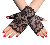 Qsvbeeqj Mitaines courtes en dentelle pour femme - Protection solaire - Moufles de fleurs - Pour opéras, soirée, mariage, cosplay, longueur poignet, Noir , taille unique