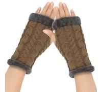 Qsvbeeqj Mitaines courtes en tricot torsadé pour femme, mitaines courtes et chaudes pour l'hiver, kaki foncé, taille unique