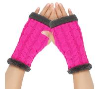Qsvbeeqj Mitaines courtes en tricot torsadé pour femme, mitaines courtes et chaudes pour l'hiver, Rouge fluo, taille unique