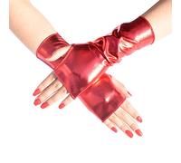Qsvbeeqj Mitaines vintage en cuir brillant pour punk, hip-hop, danse et spectacle, Rouge, One Size