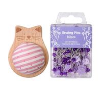 Qsvbeeqj Porte-aiguilles en bois avec 80 longs stylos de quilting pour coudre des vêtements, bois de coupe, stylo en bois, coussin, aiguilles de positionnement en acier inoxydable, avec coussin
