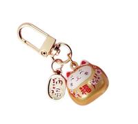 Qsvbeeqj Porte-clés en forme de chat de dessin animé - Ornement de style japonais - Cloches en métal - Pour sac à offrir et décorer un sac - Avec cloches, jaune