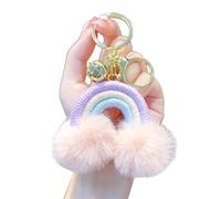Qsvbeeqj Porte-clés en forme de nuage arc-en-ciel en forme de boule de poils - Décoration de voiture - En peluche tissée - Accessoire de mode, a
