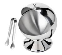 Qsvbeeqj Porte-épices en acier inoxydable argenté pour usage domestique, bols à sucre sphériques et pinces, ensemble d'outils de service de boissons, outil de service de boissons