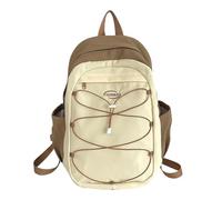 Qsvbeeqj Sac à dos tendance avec cordon élastique pour écolier couleur contrastée grande capacité sac pour ordinateur portable sac à dos bandoulière réglable, kaki, L